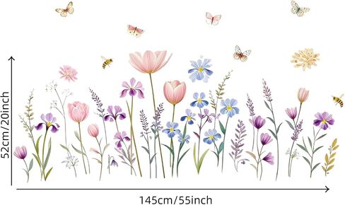 Flower Wall Decals Boho Wall Stickers - Wildflower Floral Dandelion Grass Baby Nursery Girls Bedroom Kids Room Wall Decor Peel and Stick in Kuwait