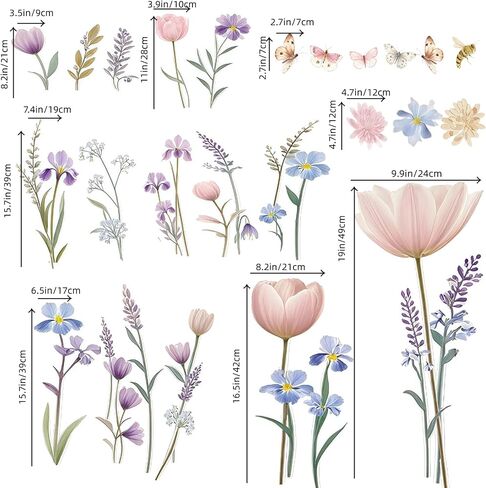 Flower Wall Decals Boho Wall Stickers - Wildflower Floral Dandelion Grass Baby Nursery Girls Bedroom Kids Room Wall Decor Peel and Stick in Kuwait
