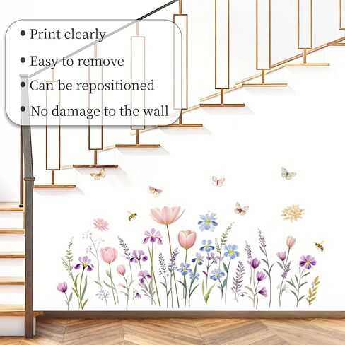 Flower Wall Decals Boho Wall Stickers - Wildflower Floral Dandelion Grass Baby Nursery Girls Bedroom Kids Room Wall Decor Peel and Stick in Kuwait