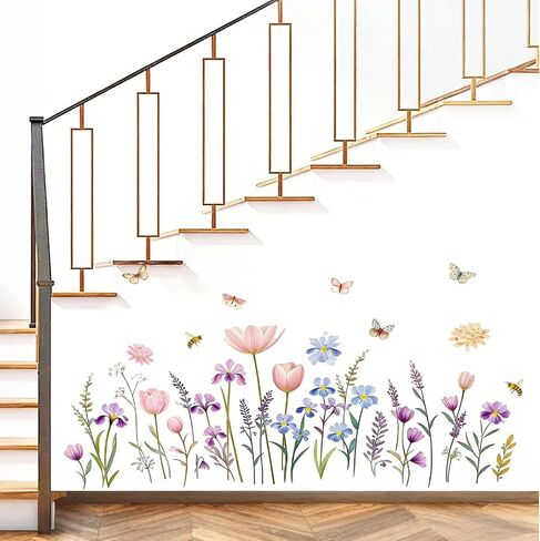 Flower Wall Decals Boho Wall Stickers - Wildflower Floral Dandelion Grass Baby Nursery Girls Bedroom Kids Room Wall Decor Peel and Stick in Kuwait