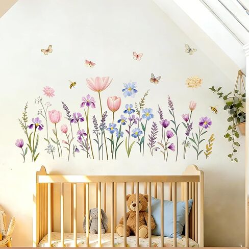 Flower Wall Decals Boho Wall Stickers - Wildflower Floral Dandelion Grass Baby Nursery Girls Bedroom Kids Room Wall Decor Peel and Stick in Kuwait