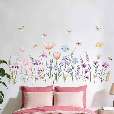 Flower Wall Decals Boho Wall Stickers - Wildflower Floral Dandelion Grass Baby Nursery Girls Bedroom Kids Room Wall Decor Peel and Stick in Kuwait