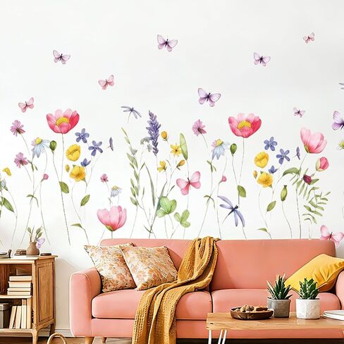 Flower Wall Decals Boho Wall Stickers - Wildflower Floral Dandelion Grass Baby Nursery Girls Bedroom Kids Room Wall Decor Peel and Stick in Kuwait