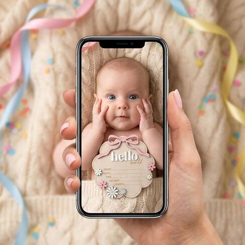 Wooden Hello World Newborn Welcome Sign,Baby Announcement Sign with Pink Bow, 3D Flowers Photo Prop, Name Date Time Weight Length Board, Baby Girl Nursery Photo Prop in Kuwait