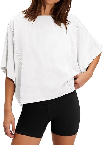 Remidoo Women's Batwing Sleeve T Shirts Casual Loose Fit Short Sleeve Tee Tops in Kuwait