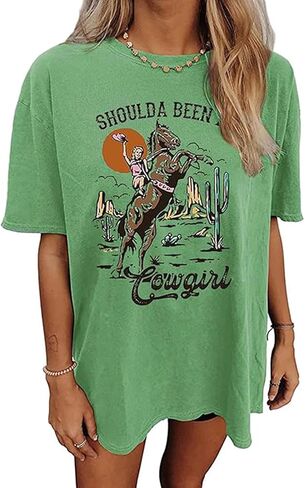 Women's Western Cowboy Cowgirl Shirts Vintage Rodeo Graphic Tops Short Sleeve Country Music Oversized Plus Size tee in Saudi Arabia