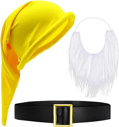 Gnome Hat Costume Set with White Beard and Black Belt, Halloween Gnome Costume accessories, Dwarf Hat Set in Saudi Arabia