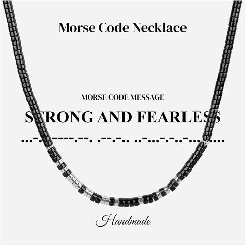 قلادة COAI Morse Code للرجال، قلادة مطرزة بحجر هيشي للرجال، طول قابل للتعديل 20 بوصة مع تمديد 2 بوصة in Kuwait