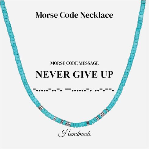 قلادة COAI Morse Code للرجال، قلادة مطرزة بحجر هيشي للرجال، طول قابل للتعديل 20 بوصة مع تمديد 2 بوصة in Kuwait