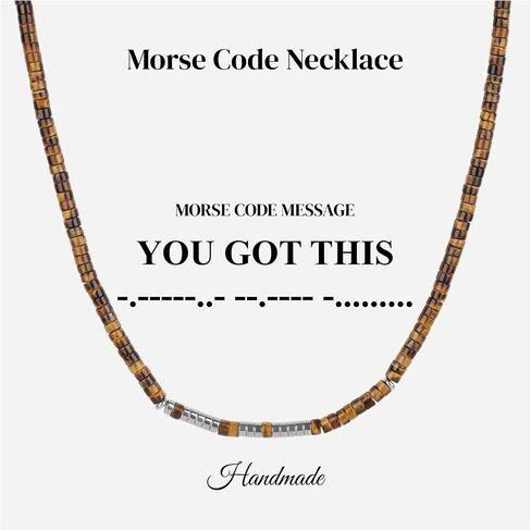 قلادة COAI Morse Code للرجال، قلادة مطرزة بحجر هيشي للرجال، طول قابل للتعديل 20 بوصة مع تمديد 2 بوصة in Kuwait