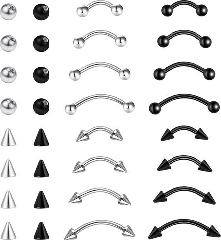 32 Pcs Eyebrow Piercing Jewelry Curved Barbell Piercing Rings Steel Vertical Labret Lip Jewelry Ear Helix Conch Daith Earrings Piercing Body Jewelry For Women Men 6mm/8mm/10mm/12mm in Kuwait