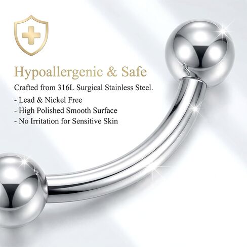 32 Pcs Eyebrow Piercing Jewelry Curved Barbell Piercing Rings Steel Vertical Labret Lip Jewelry Ear Helix Conch Daith Earrings Piercing Body Jewelry For Women Men 6mm/8mm/10mm/12mm in Kuwait