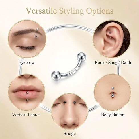 32 Pcs Eyebrow Piercing Jewelry Curved Barbell Piercing Rings Steel Vertical Labret Lip Jewelry Ear Helix Conch Daith Earrings Piercing Body Jewelry For Women Men 6mm/8mm/10mm/12mm in Kuwait