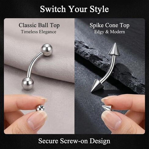 32 Pcs Eyebrow Piercing Jewelry Curved Barbell Piercing Rings Steel Vertical Labret Lip Jewelry Ear Helix Conch Daith Earrings Piercing Body Jewelry For Women Men 6mm/8mm/10mm/12mm in Kuwait