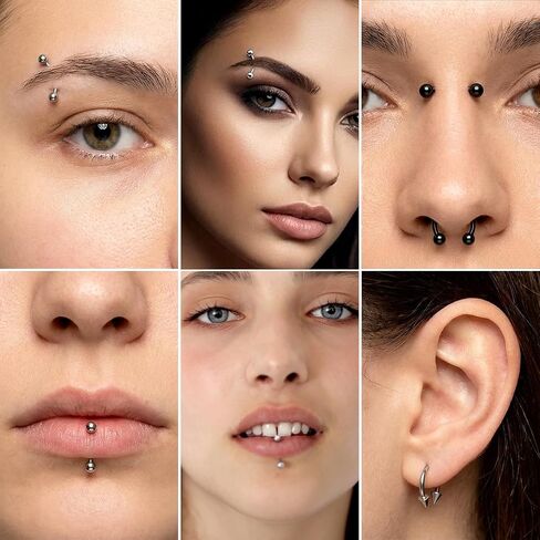 32 Pcs Eyebrow Piercing Jewelry Curved Barbell Piercing Rings Steel Vertical Labret Lip Jewelry Ear Helix Conch Daith Earrings Piercing Body Jewelry For Women Men 6mm/8mm/10mm/12mm in Kuwait
