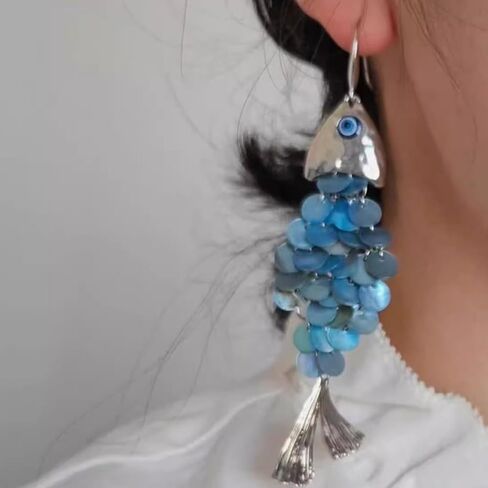 Boho Earrings for Women Blue Acrylic Fish Dangle Earrings Boho Statement Jewelry Accessories for Party Outfits Trendy Jewelry Gifts in Saudi Arabia