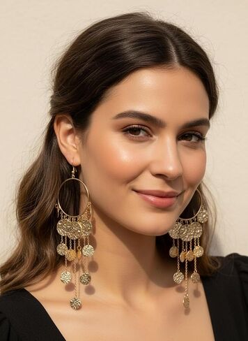 Gold Chandelier Boho Earrings Dangle Gypsy Earrings For Women Big Boho Earrings Fun Fashion Earrings For Women Elegant Geometric Boho Jewelry For Women in Saudi Arabia