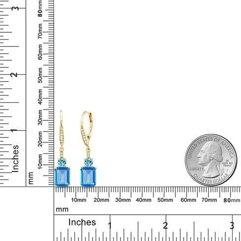 Gem Stone King 18K Yellow Gold Plated Silver Swiss Blue Topaz Dangle Earrings For Women (5.71 Cttw, Gemstone November Birthstone, Emerald Cut 9X7MM) in Saudi Arabia