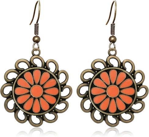 Bohemian Lightweight Vintage Copper Enamel Flower Hollow Dangle Drop Earrings Handmade Retro Circle Floral Hook Earrings For WomenJewelry Gifts in Saudi Arabia