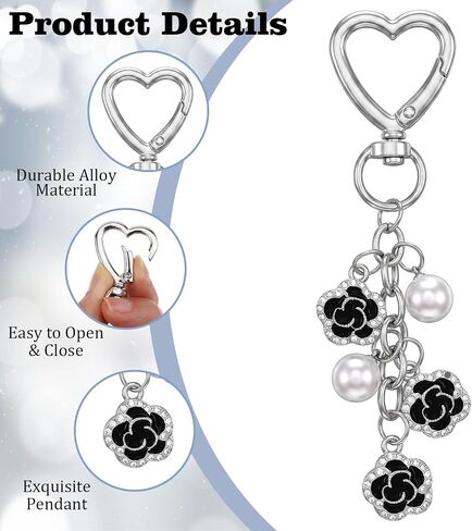 1 Pcs Heart Pearl Flower Keychain, Silver and Black Purse Charms | Y2K Bag Charm For Purses, Wallets, Backpacks in Saudi Arabia