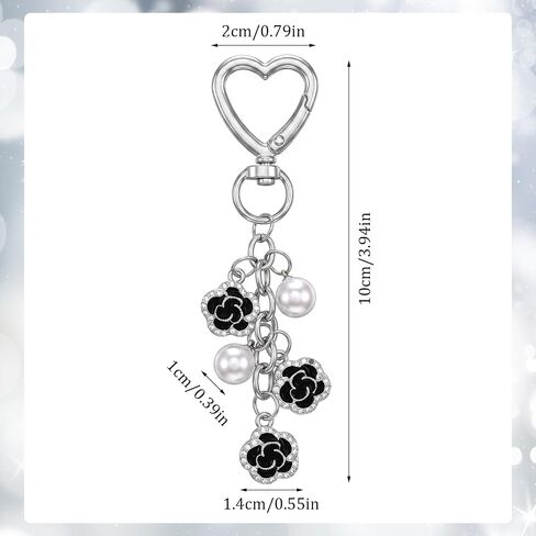 1 Pcs Heart Pearl Flower Keychain, Silver and Black Purse Charms | Y2K Bag Charm For Purses, Wallets, Backpacks in Saudi Arabia