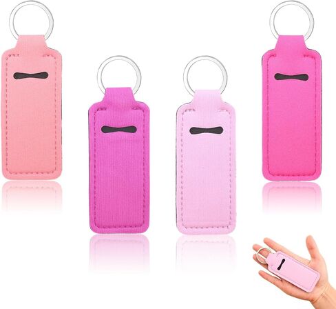 4 Pcs Chapstick Holder Key Chain, Cute Lip Balm Holder Sleeve with Clip, Elastic Fabric Keychain for Women Girls - Stocking Stuffers Gift Set (Pink, Purple, Orange, Rose Red) in Saudi Arabia