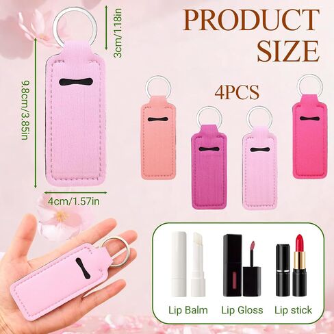 4 Pcs Chapstick Holder Key Chain, Cute Lip Balm Holder Sleeve with Clip, Elastic Fabric Keychain for Women Girls - Stocking Stuffers Gift Set (Pink, Purple, Orange, Rose Red) in Saudi Arabia