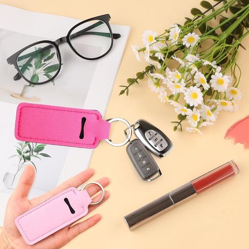 4 Pcs Chapstick Holder Key Chain, Cute Lip Balm Holder Sleeve with Clip, Elastic Fabric Keychain for Women Girls - Stocking Stuffers Gift Set (Pink, Purple, Orange, Rose Red) in Saudi Arabia