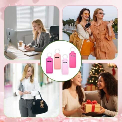 4 Pcs Chapstick Holder Key Chain, Cute Lip Balm Holder Sleeve with Clip, Elastic Fabric Keychain for Women Girls - Stocking Stuffers Gift Set (Pink, Purple, Orange, Rose Red) in Saudi Arabia