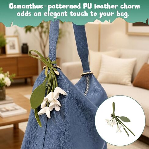 1 Piece Leather Flower Bag Charm, Decorative 10 Inch Osmanthus Design Leaf Flower Keychain in Saudi Arabia