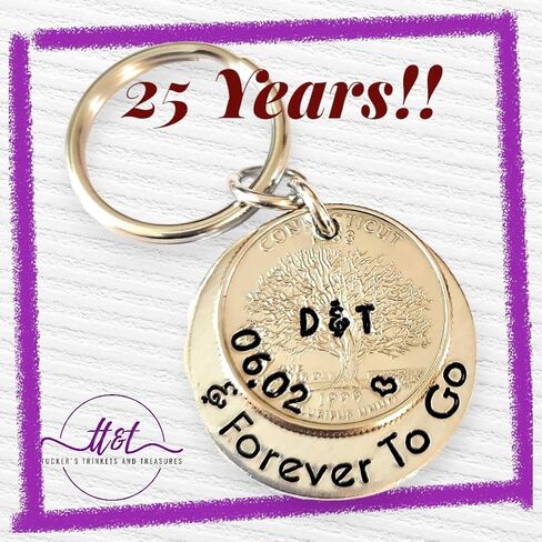 Personalized 25 Years and Forever To Go, Wedding Year Quarter Keychain, 25th Anniversary Idea, Gift for Husband in Saudi Arabia