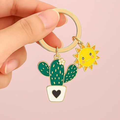 Cactus Keychain - Cute Double Charm Key Chains, Bag Charms for Purse Backpack, Funny Keychains Gift for Plant Lovers in Saudi Arabia
