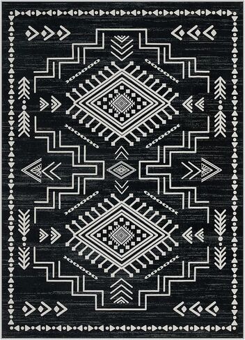 Joydeco Moroccan Black 8x10 Area Rugs for Living Room, Non-Slip Western Large Bedroom Dining Room Rug, Throw Stain Resistant Geometric Aztec Print Modern Soft Carpet for Playroom Office in Saudi Arabia