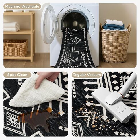 Joydeco Moroccan Black 8x10 Area Rugs for Living Room, Non-Slip Western Large Bedroom Dining Room Rug, Throw Stain Resistant Geometric Aztec Print Modern Soft Carpet for Playroom Office in Saudi Arabia