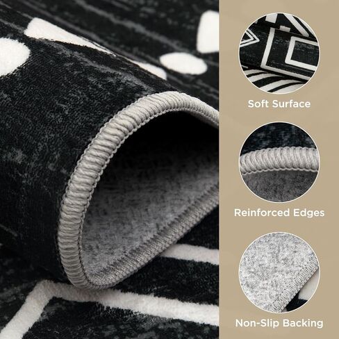 Joydeco Moroccan Black 8x10 Area Rugs for Living Room, Non-Slip Western Large Bedroom Dining Room Rug, Throw Stain Resistant Geometric Aztec Print Modern Soft Carpet for Playroom Office in Saudi Arabia