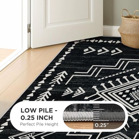 Joydeco Moroccan Black 8x10 Area Rugs for Living Room, Non-Slip Western Large Bedroom Dining Room Rug, Throw Stain Resistant Geometric Aztec Print Modern Soft Carpet for Playroom Office in Saudi Arabia