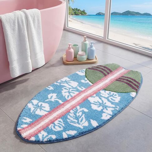 سجادة حمام الشاطئ من Tinideya Surfboard، 20 بوصة × 40 بوصة، سجادة ناعمة غير قابلة للانزلاق، سجادة حمام صيفية قابلة للغسل على الشاطئ لأرضية الدش، المدخل، غرفة المعيشة، غرفة النوم، المطبخ، ديكور منزلي بطابع ساحلي المحيط in Kuwait