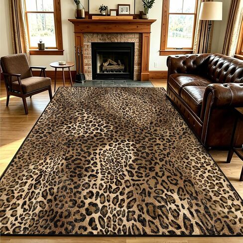 5X7 Leopard Rug,Soft Low Pile Non Slip Cheetah Print Carpet for Bedroom,Brown Animal Print Area Rugs for Living Room Dining Room Safari in Saudi Arabia