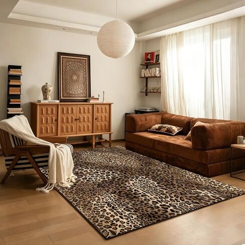 5X7 Leopard Rug,Soft Low Pile Non Slip Cheetah Print Carpet for Bedroom,Brown Animal Print Area Rugs for Living Room Dining Room Safari in Saudi Arabia