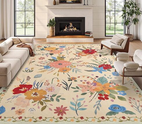 Rugs for Bedroom 4x6 Girls Washable Non Slip Low Pile Boho Floral Rug for Bedroom Living Room Carpet in Saudi Arabia