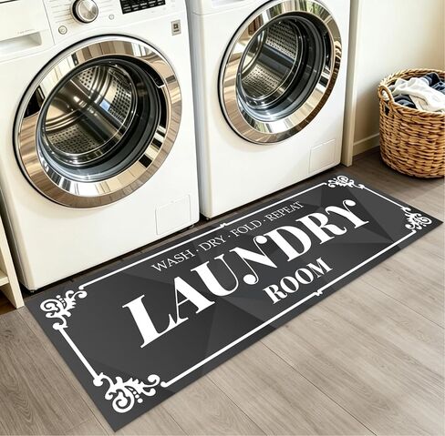 Extra Non-Slip Laundry Room Rug Runner, NO-Creases, Washable Rugs, Laundry Room Decor and Accessories, Comfort Floor Mat, Water Resistant Design for Washer Dryer Organization, 17"X47" in Kuwait