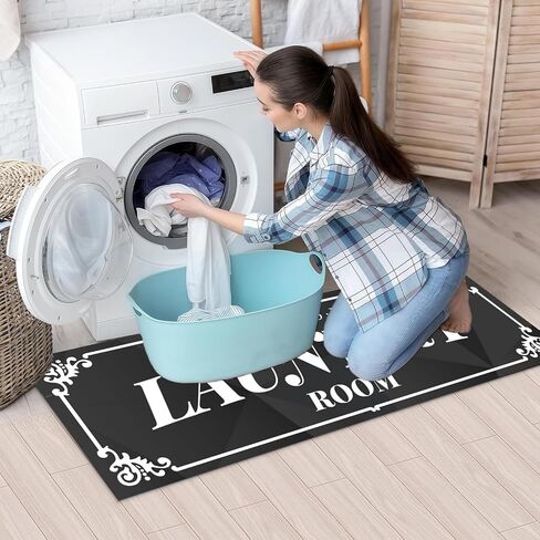 Extra Non-Slip Laundry Room Rug Runner, NO-Creases, Washable Rugs, Laundry Room Decor and Accessories, Comfort Floor Mat, Water Resistant Design for Washer Dryer Organization, 17"X47" in Kuwait