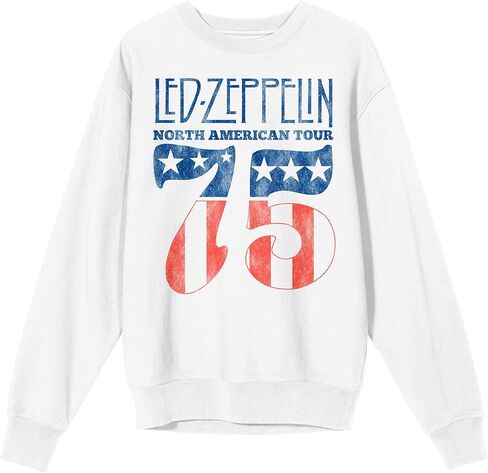 Bioworld Led Zeppelin North American Tour '75 Crew Neck Long Sleeve White Adult Sweatshirt in Kuwait