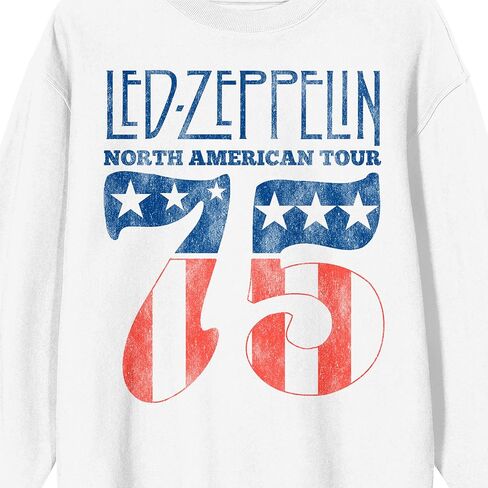 Bioworld Led Zeppelin North American Tour '75 Crew Neck Long Sleeve White Adult Sweatshirt in Kuwait