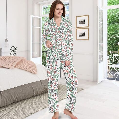 Womens Pajamas Set Long Sleeve Sleepwear 2 Piece Button Down Nightwear Soft Cotton Fall Pj Lounge Sets S-XXL in Kuwait