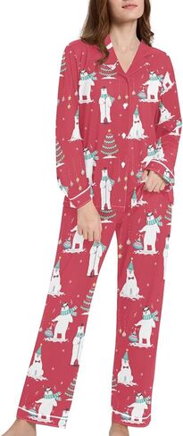 Womens Pajamas Set Long Sleeve Sleepwear 2 Piece Button Down Nightwear Soft Cotton Fall Pj Lounge Sets S-XXL in Kuwait
