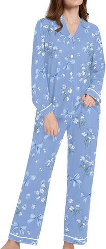 Womens Pajamas Set Long Sleeve Sleepwear 2 Piece Button Down Nightwear Soft Cotton Fall Pj Lounge Sets S-XXL in Kuwait