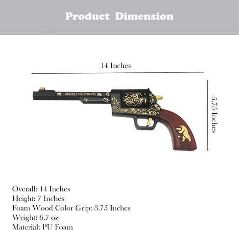 teland Ranger Foam Revolver Replica – 14" Post-Apocalyptic Prop with Gold Engraving & Wood-Color Grip | PU Foam Cosplay Collectible for Costume, Display & Halloween in Kuwait