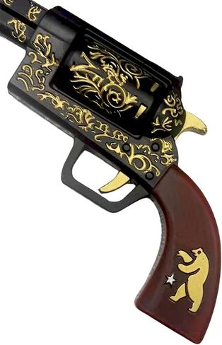 teland Ranger Foam Revolver Replica – 14" Post-Apocalyptic Prop with Gold Engraving & Wood-Color Grip | PU Foam Cosplay Collectible for Costume, Display & Halloween in Kuwait