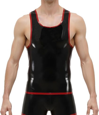 Sleeveless Latex Vests for Men,Black Latex Tops, Handmade Rubber T-Shirts Party Club Wear in Saudi Arabia